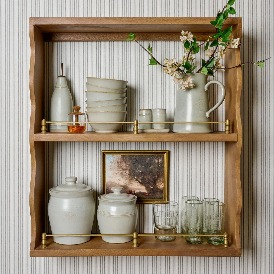 Faye Scallop Shelf with Brass Rails