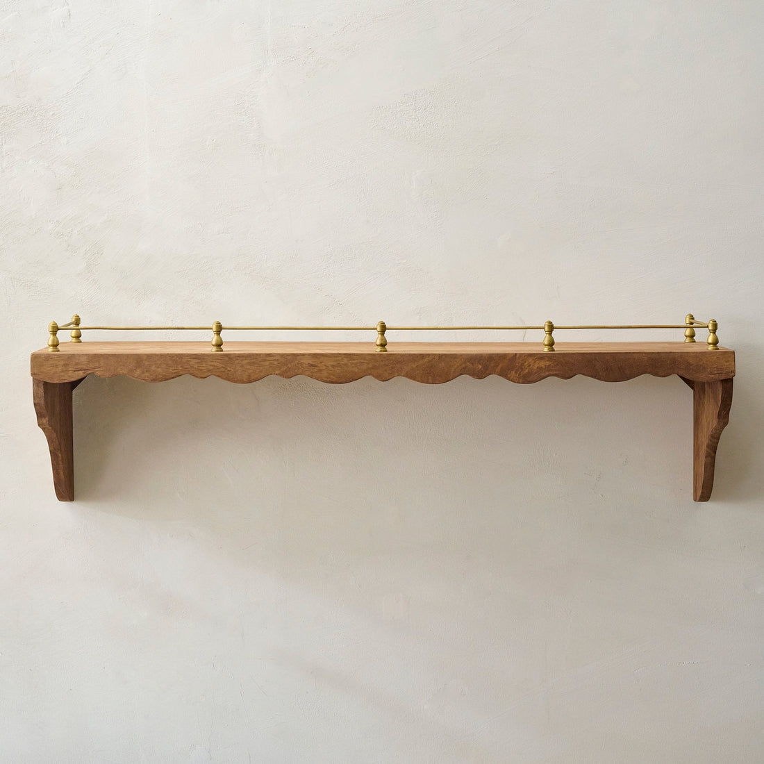 Quinn Wood and Brass Railing Shelf