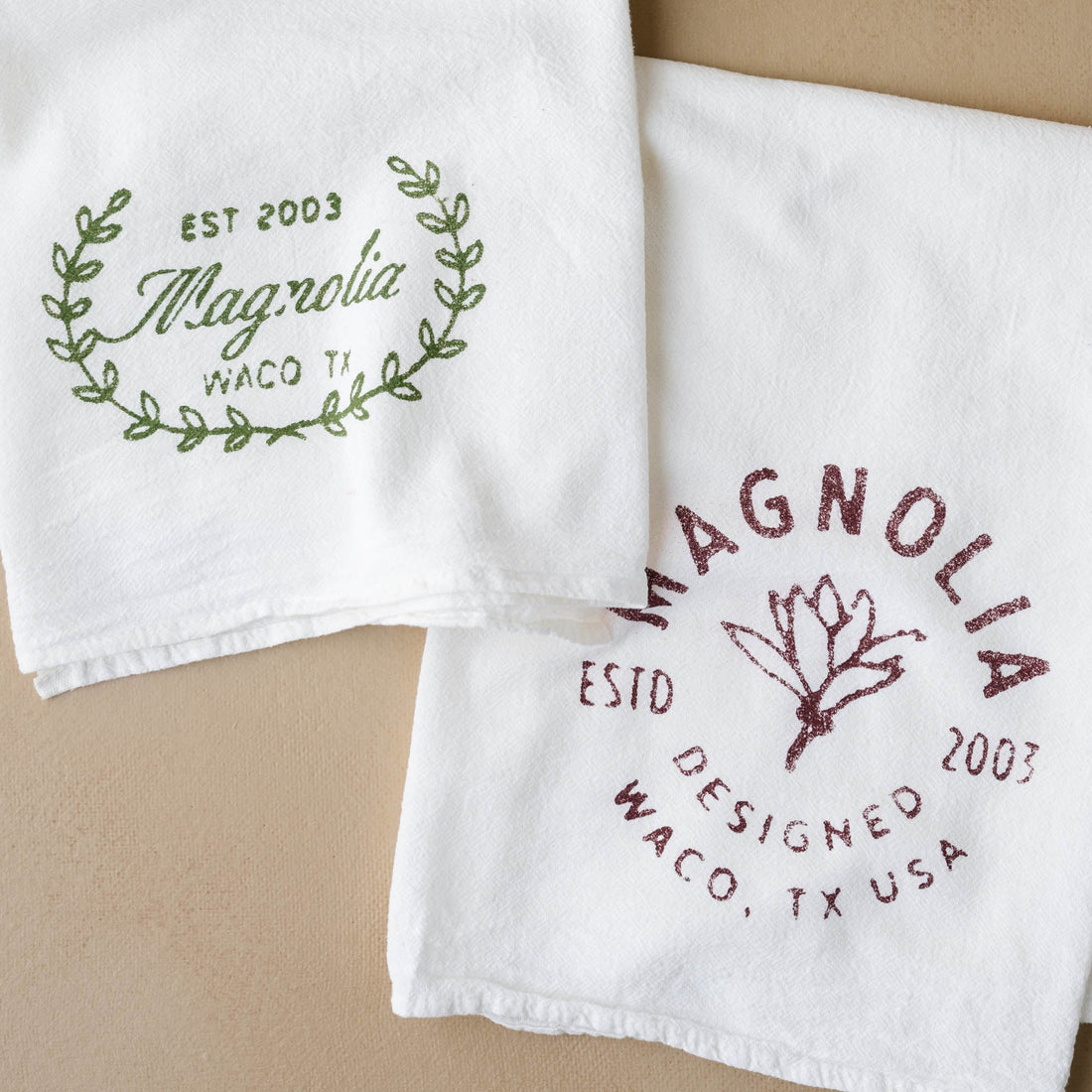 Magnolia Sage Laurel Wreath Tea Towel
